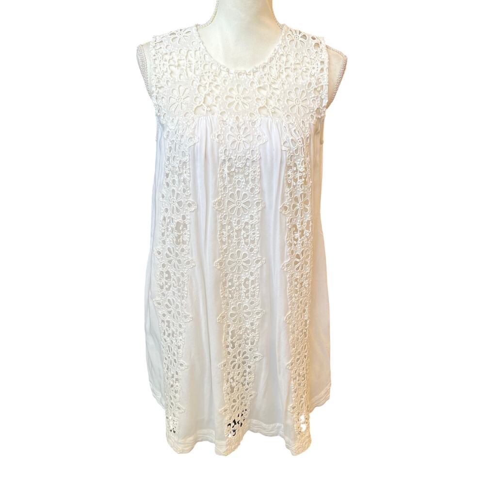Sea New York Dress Size 6 White Cotton Lace Embroidered Sleeveless Boho GUC